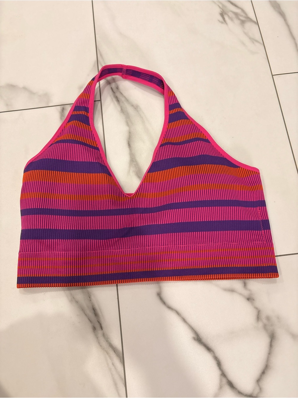 No Boundaries Pink and Purple Striped Halter Bralette